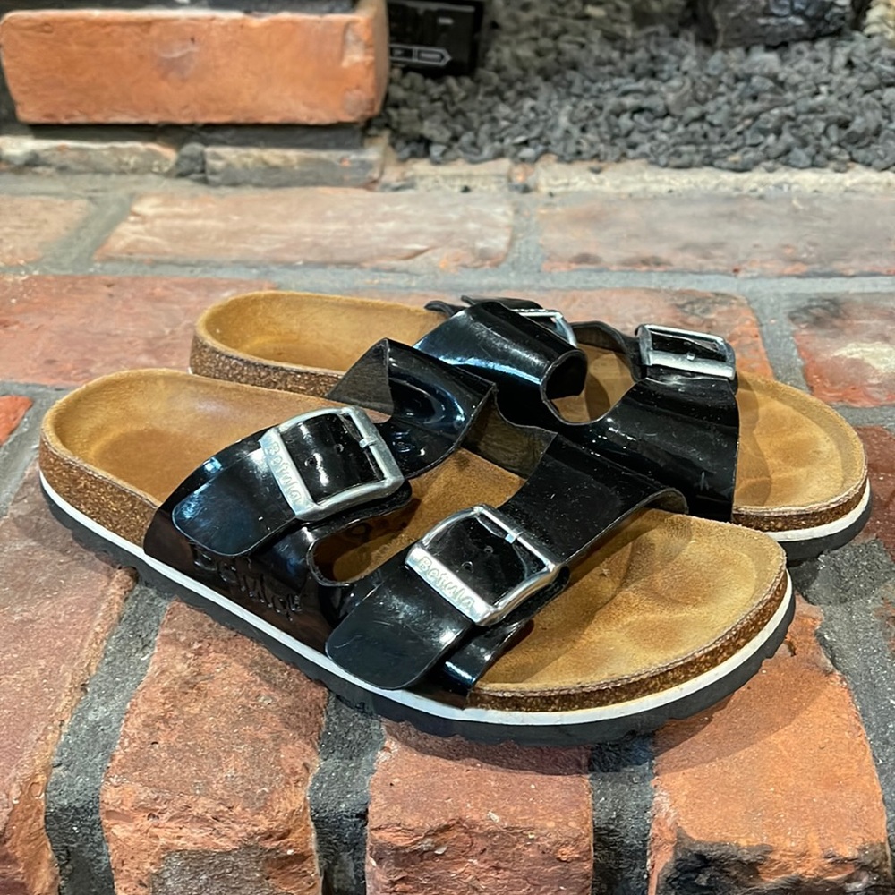Betula by Birkenstock black faux patent Arizona sandals size 36